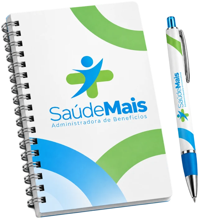Caderno e caneta Saúde Mais